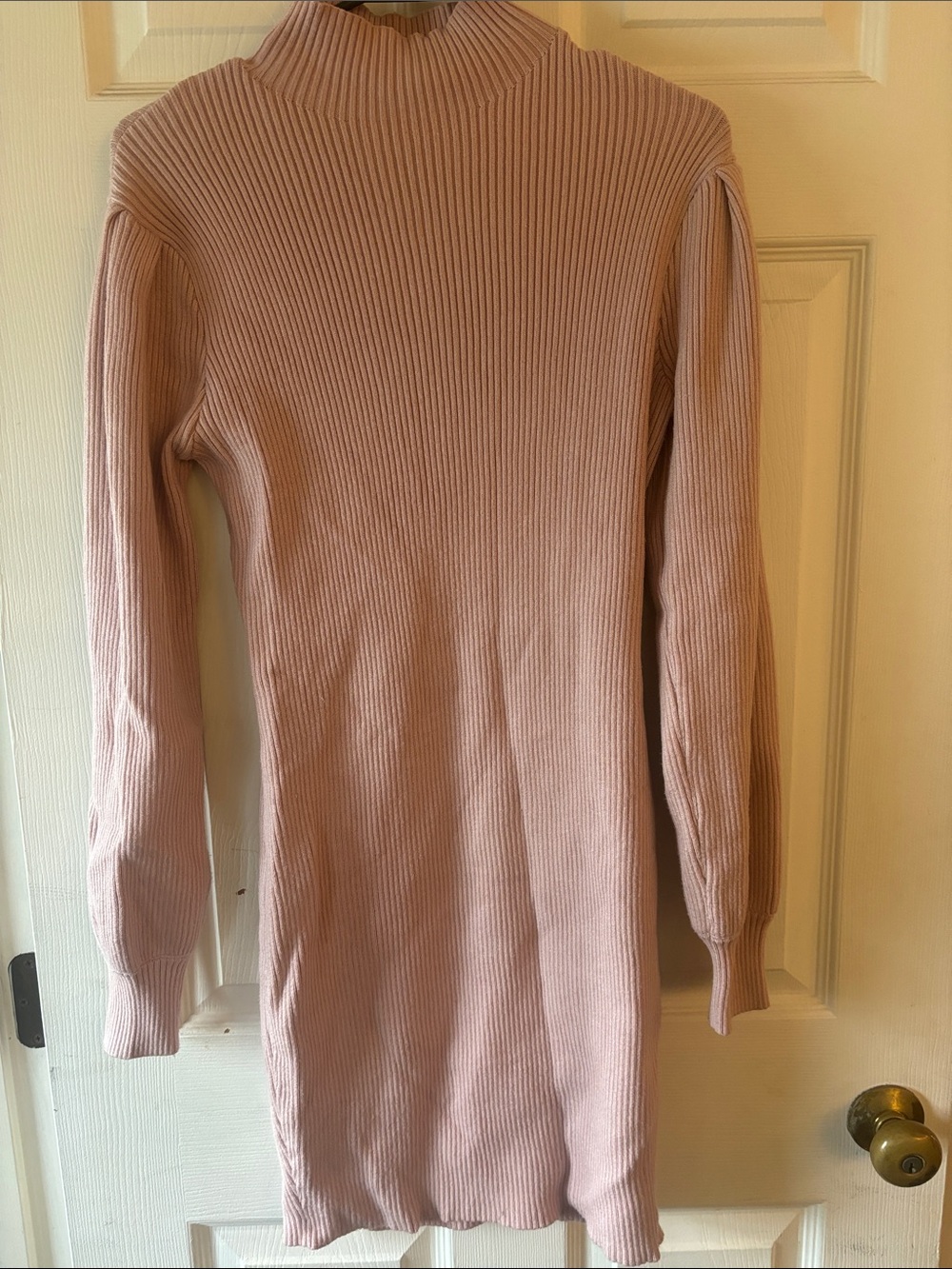 Mock Neck Ribbed Long Sleeve Dress in Light Pink